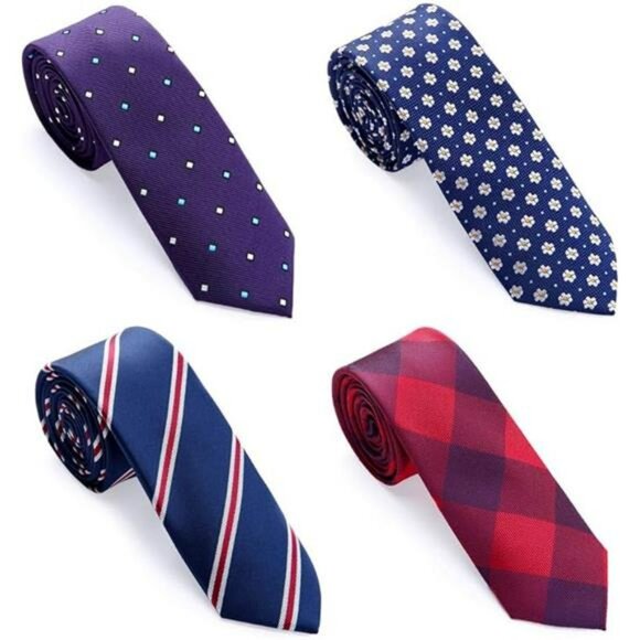 Mens Skinny Tie Set 4 Pack Slim Neckties Formal Wedding Business Ties Gift - Picture 7 of 7
